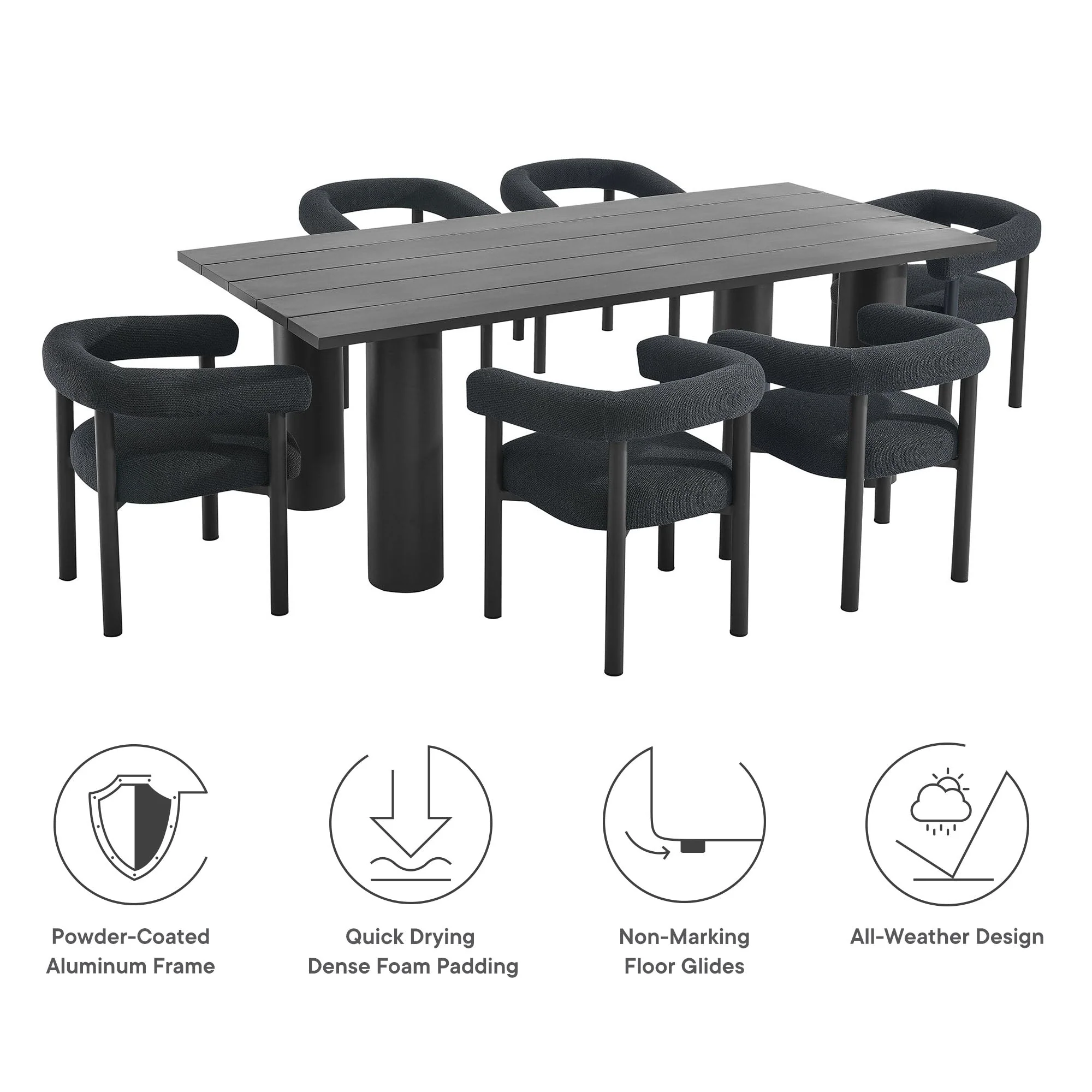 Nautica 7-Piece Rectangular Outdoor Patio Aluminum Dining Table and Chairs Set - Image 17