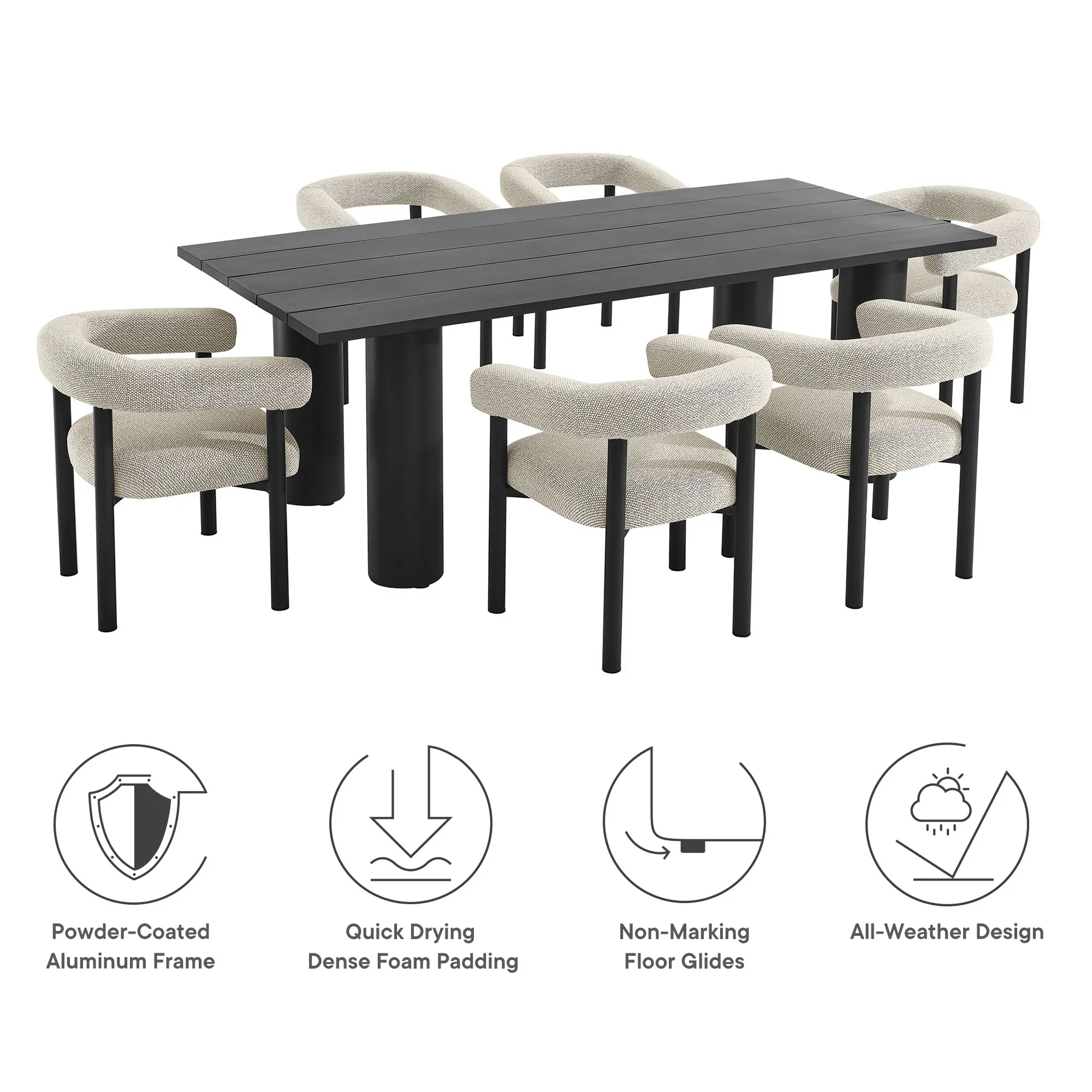 Nautica 7-Piece Rectangular Outdoor Patio Aluminum Dining Table and Chairs Set - Image 26