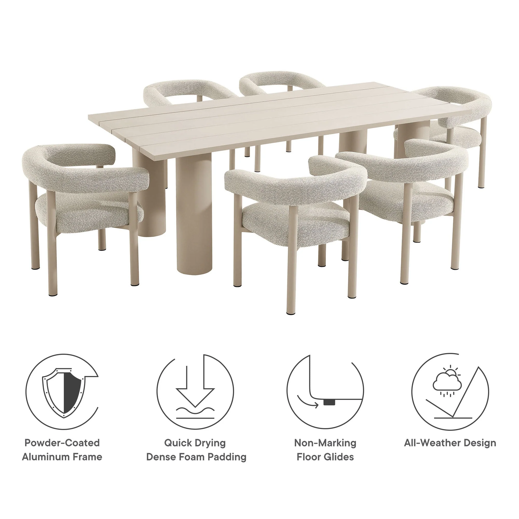 Nautica 7-Piece Rectangular Outdoor Patio Aluminum Dining Table and Chairs Set - Image 3