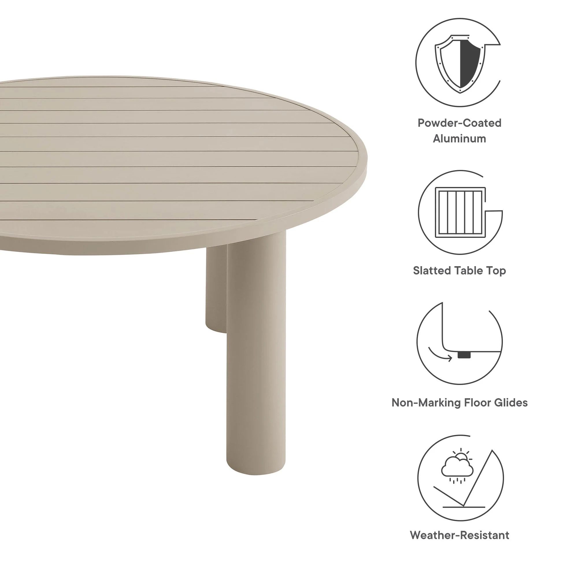 Nautica Outdoor Patio 60" Round Aluminum Dining Table - Image 5
