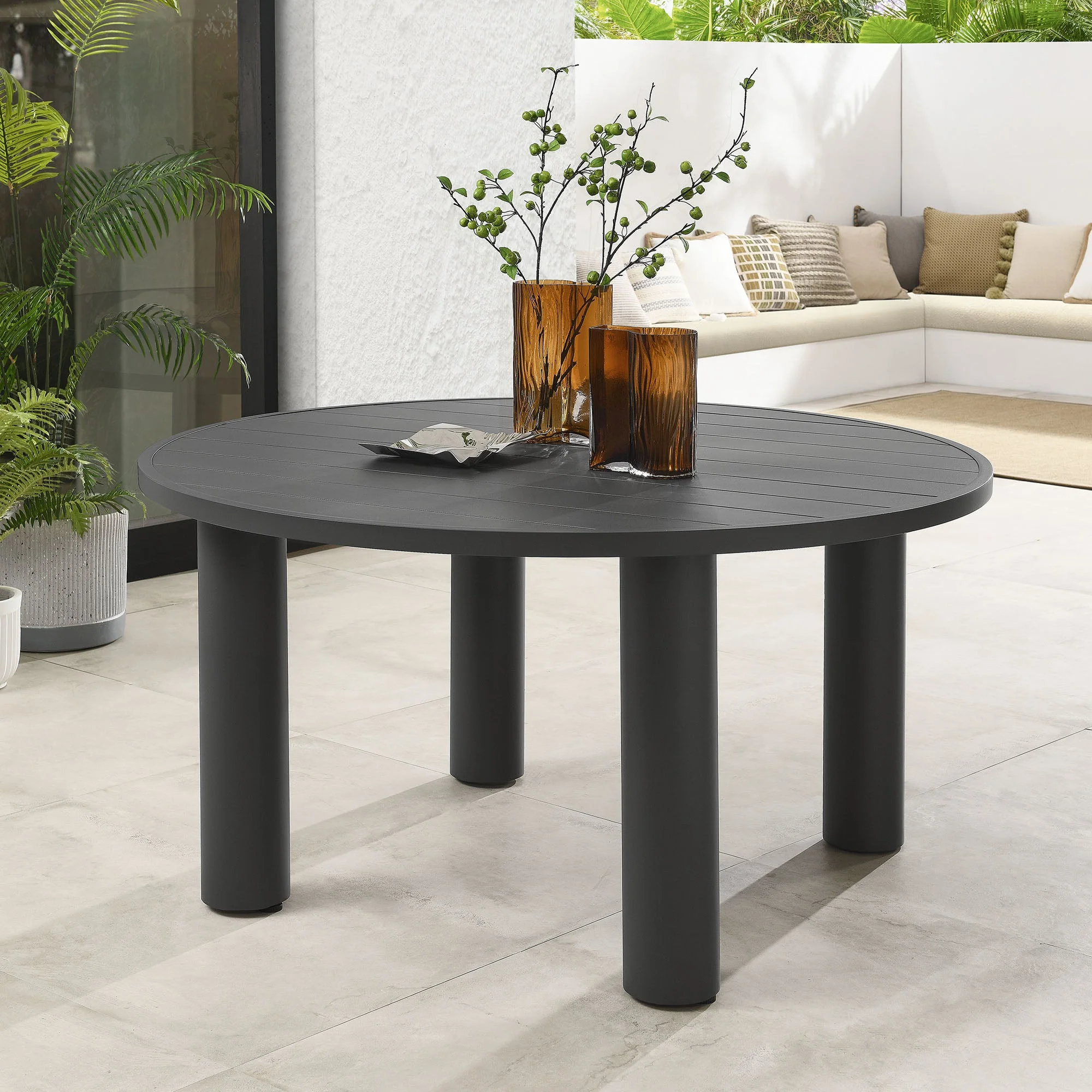 Nautica Outdoor Patio 60" Round Aluminum Dining Table - Image 9