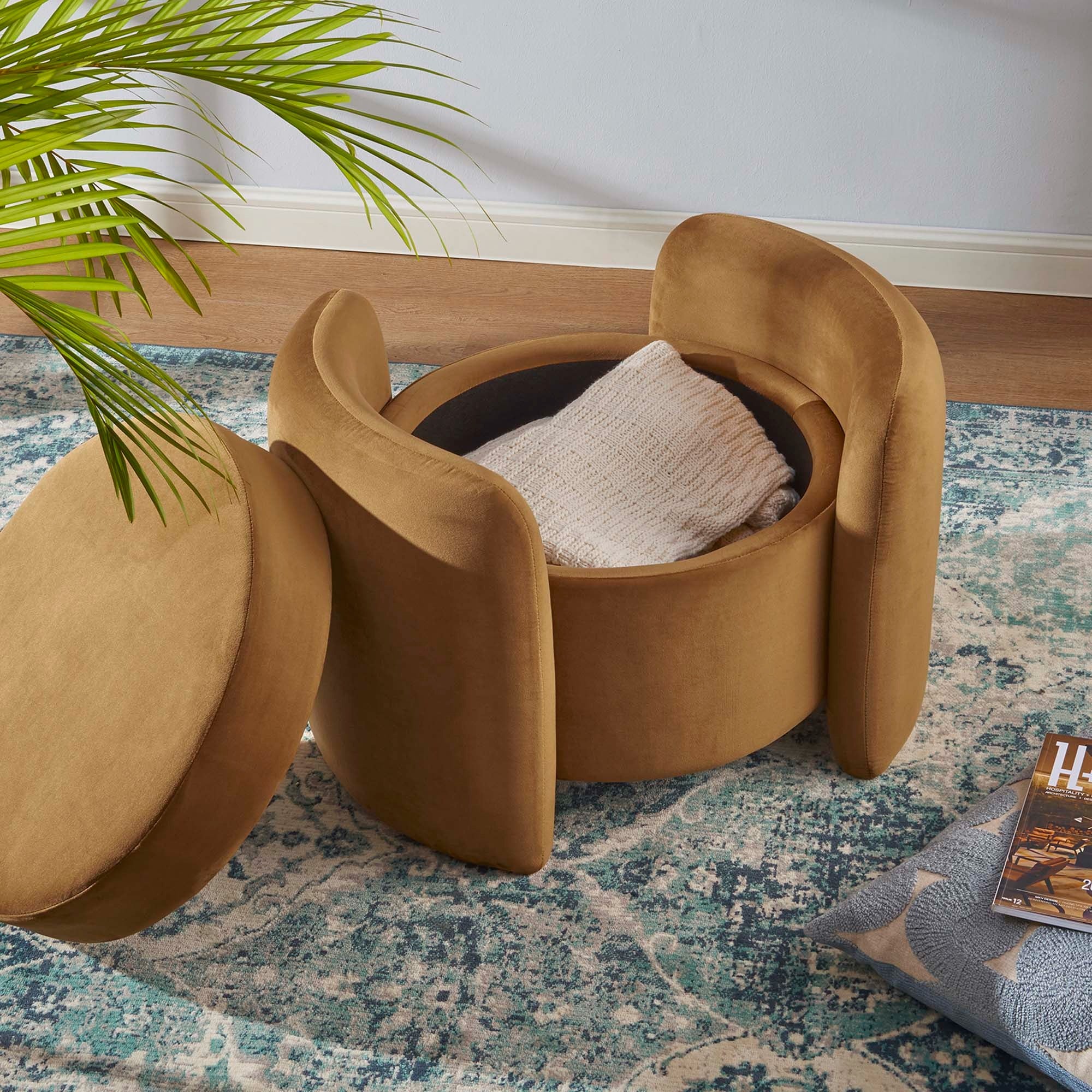 Nebula Upholstered Performance Velvet Ottoman - Image 3