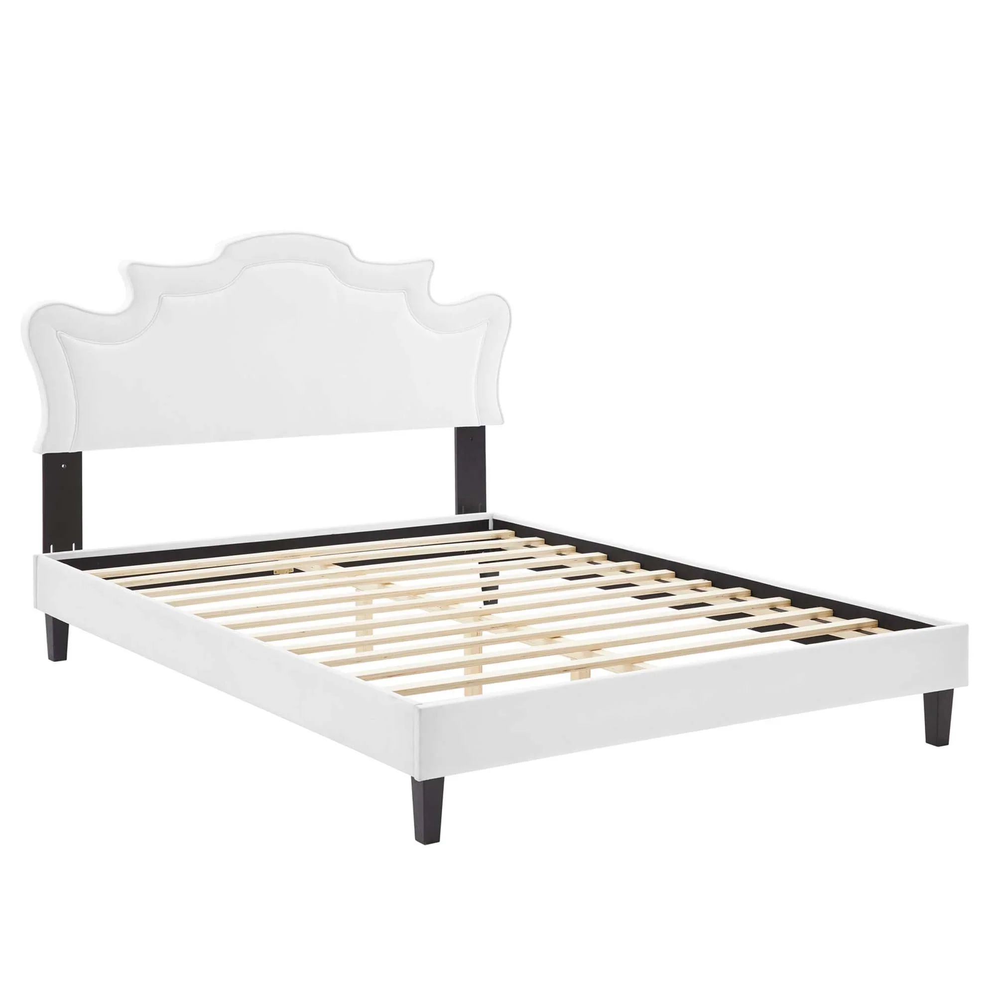 Neena Performance Velvet Bed With Black Wood Legs - Image 2