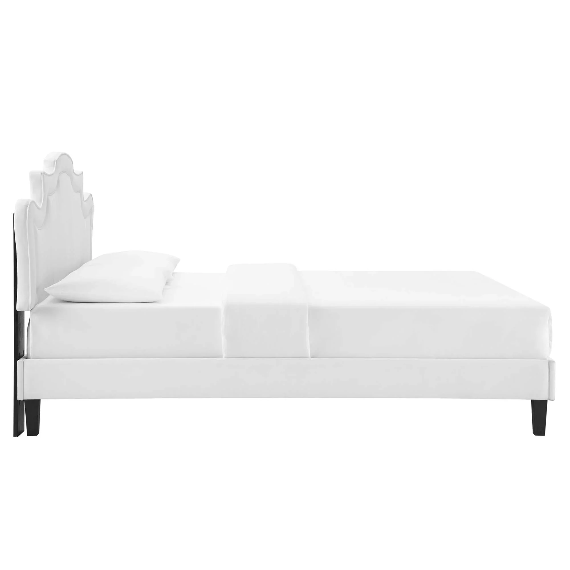 Neena Performance Velvet Bed With Black Wood Legs - Image 4