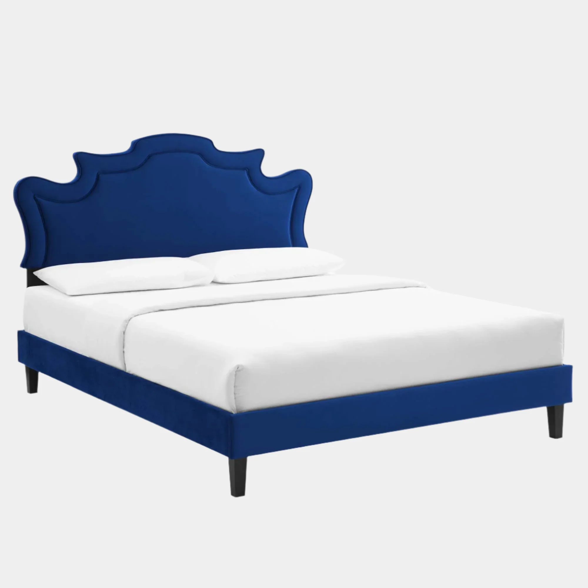 Neena Performance Velvet Bed With Black Wood Legs