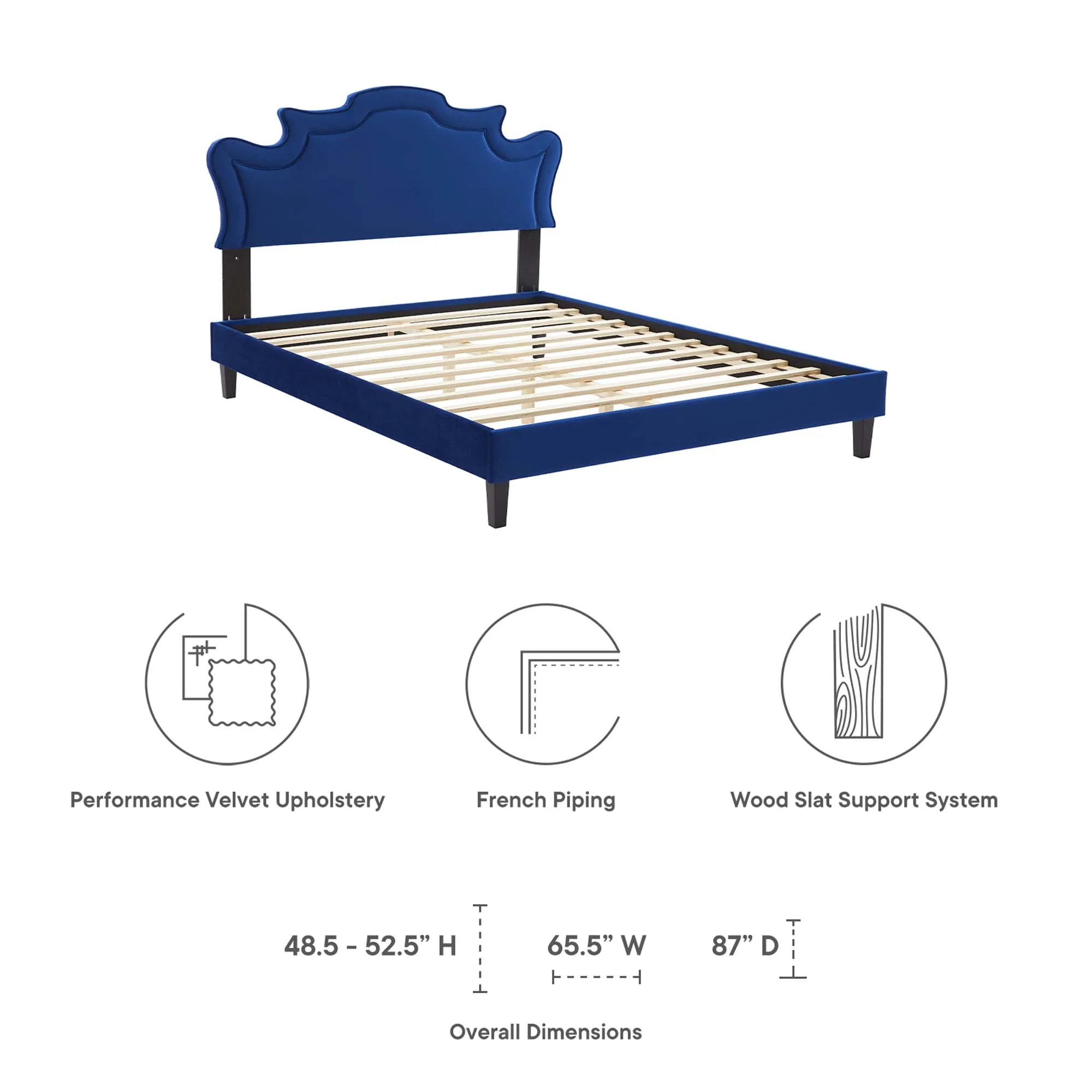 Neena Performance Velvet Bed With Black Wood Legs - Image 2