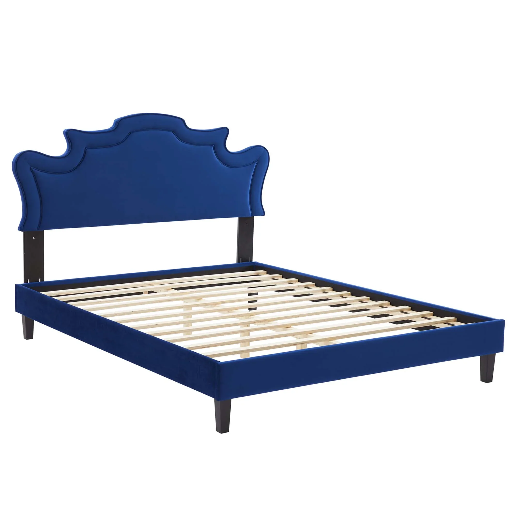 Neena Performance Velvet Bed With Black Wood Legs - Image 7