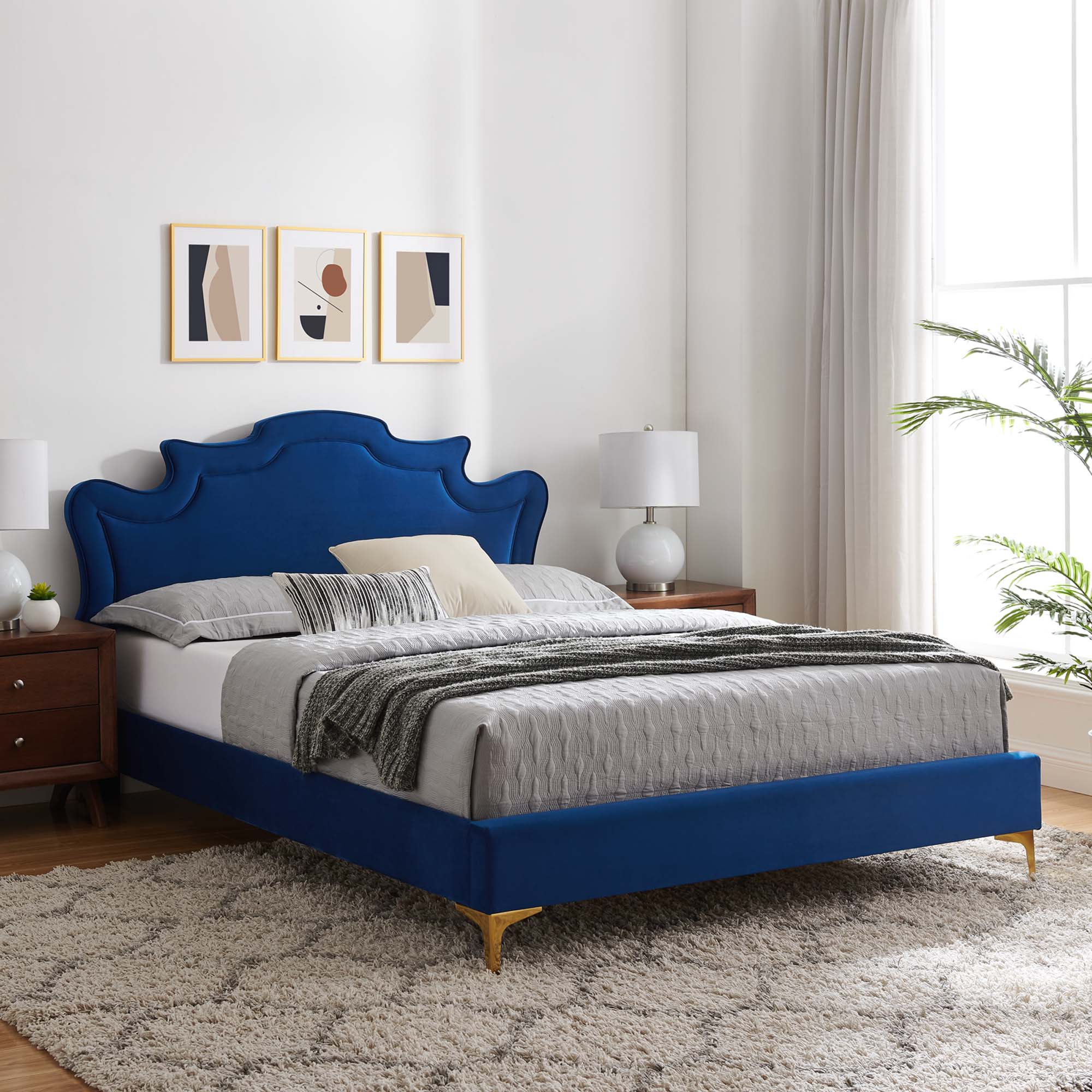Neena Performance Velvet Bed With Gold Metal Legs - Image 11