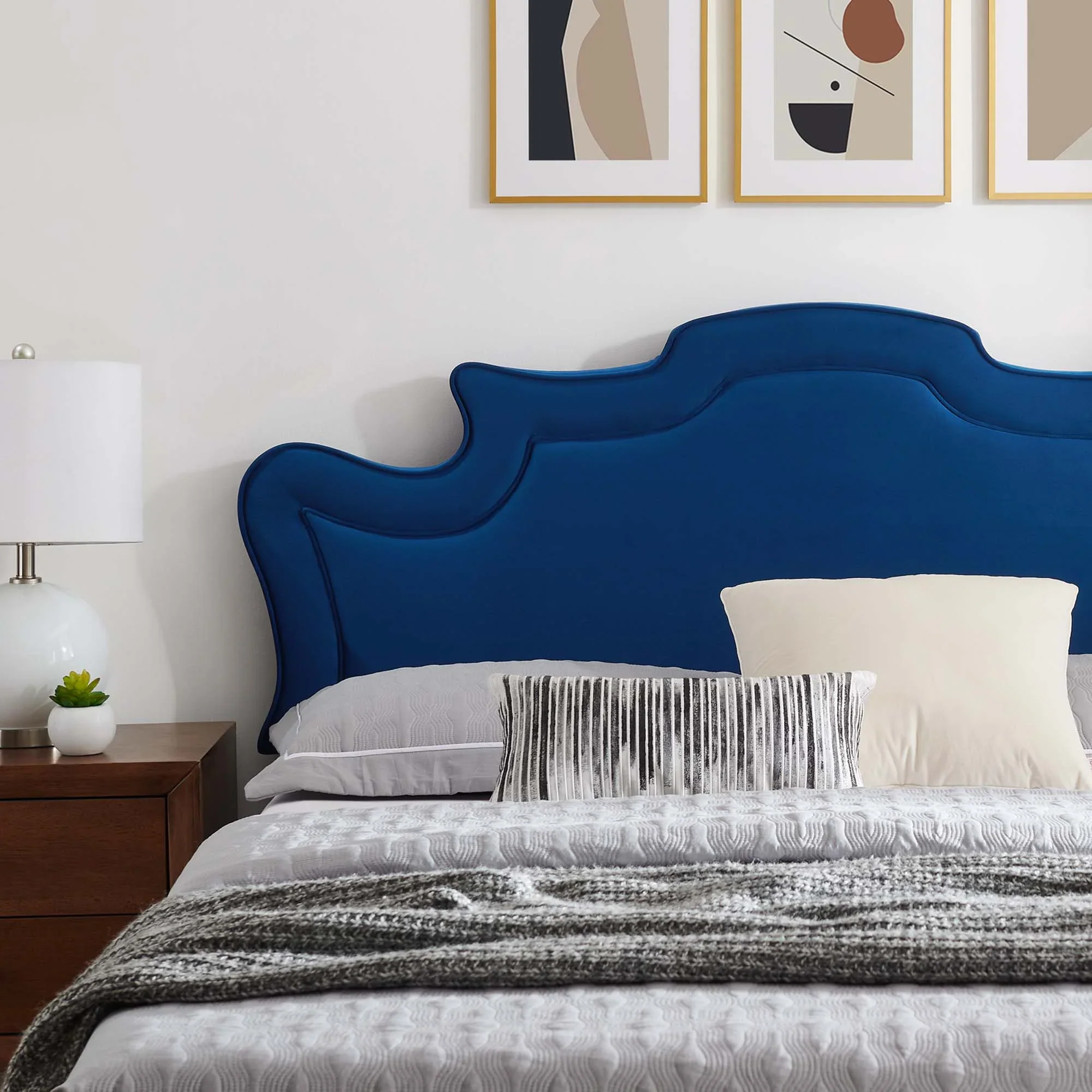 Neena Performance Velvet Bed With Gold Metal Legs - Image 3