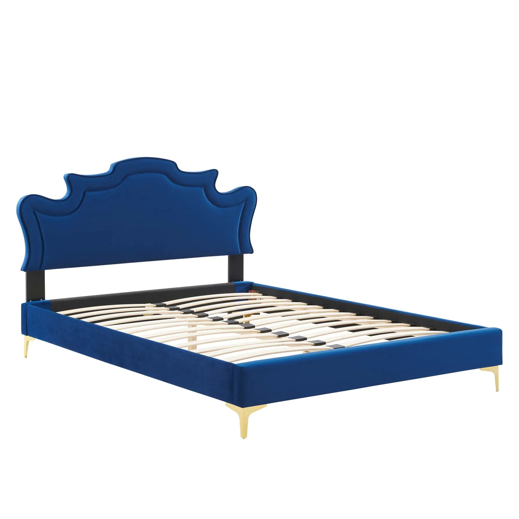 Neena Performance Velvet Bed With Gold Metal Legs - Image 6