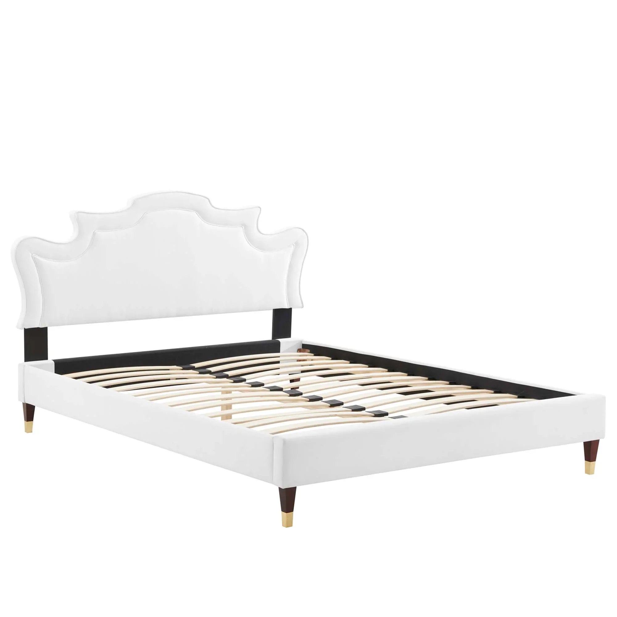Neena Performance Velvet Bed With Wood and Gold Legs - Image 2