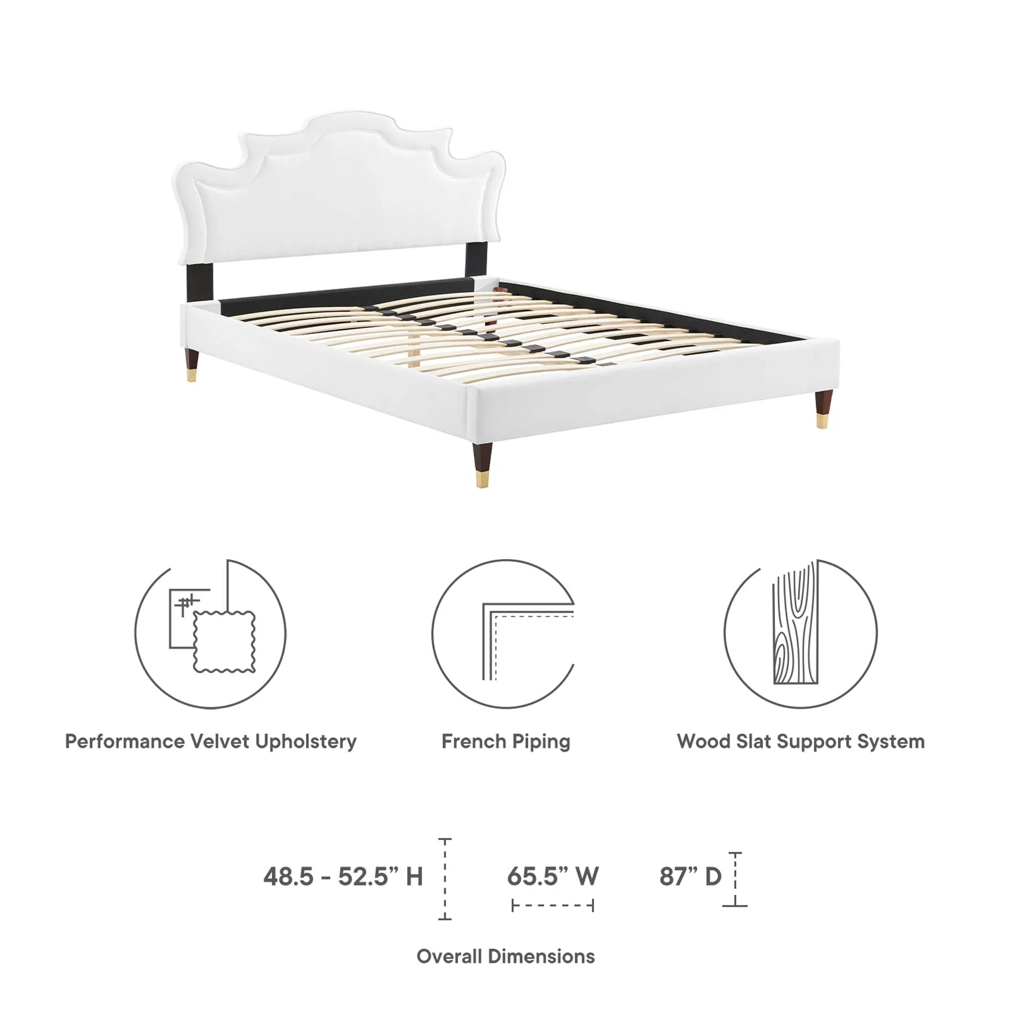 Neena Performance Velvet Bed With Wood and Gold Legs - Image 7