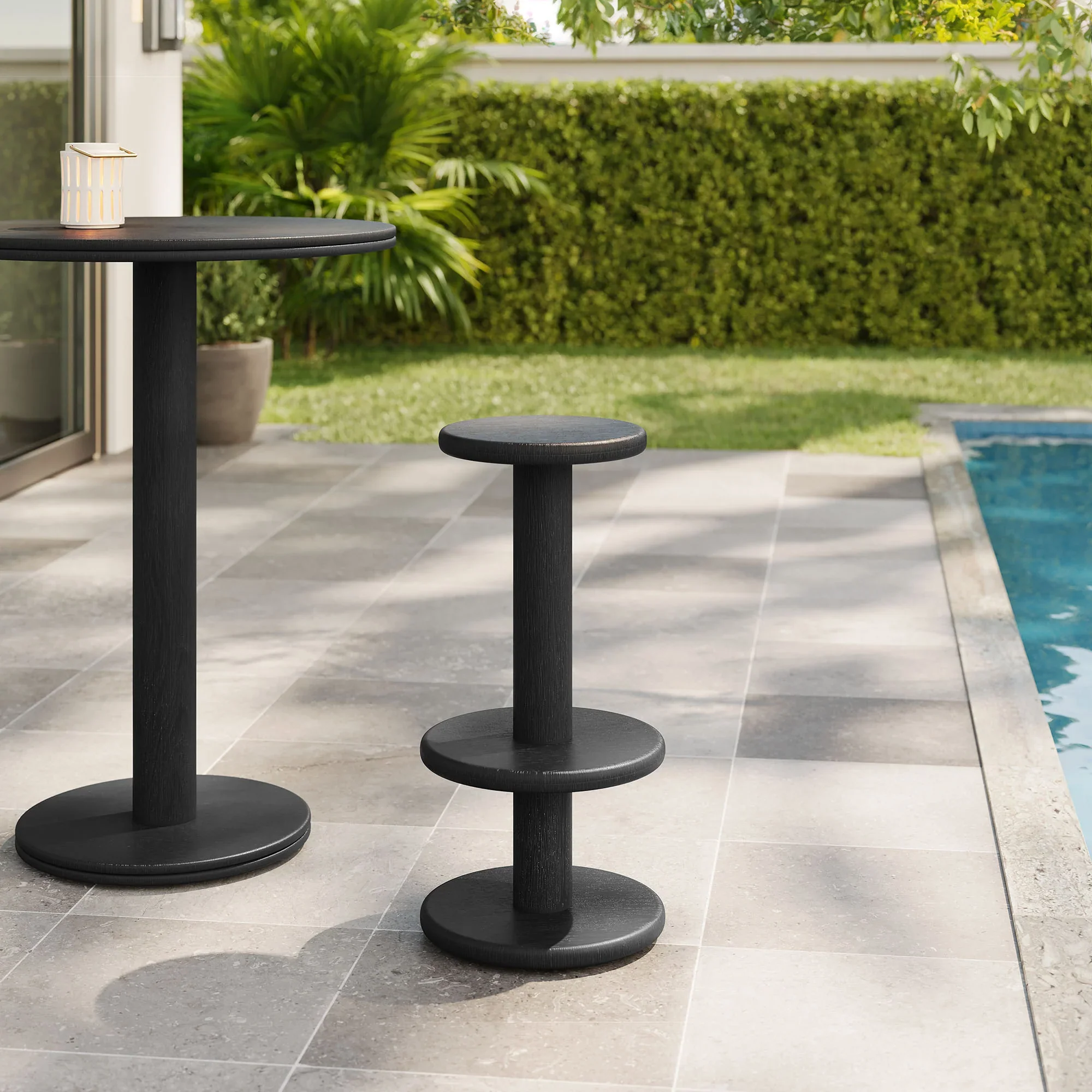 Neo 15 Inch Round Indoor - Outdoor Patio Wood Bar Stools - Image 2