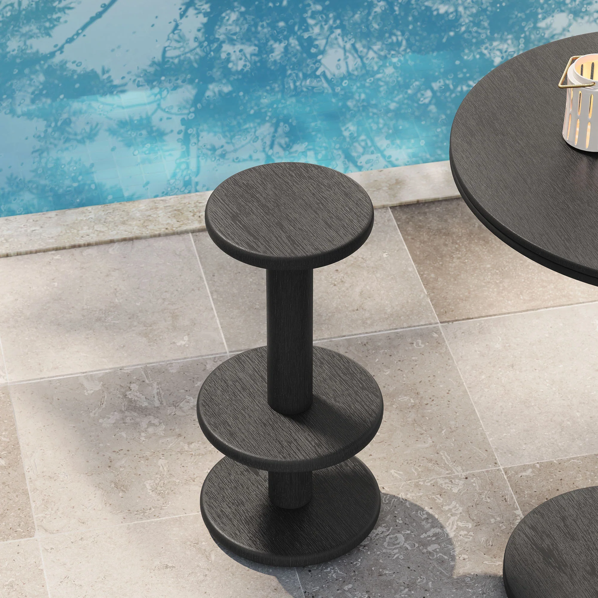 Neo 15 Inch Round Indoor - Outdoor Patio Wood Bar Stools - Image 3