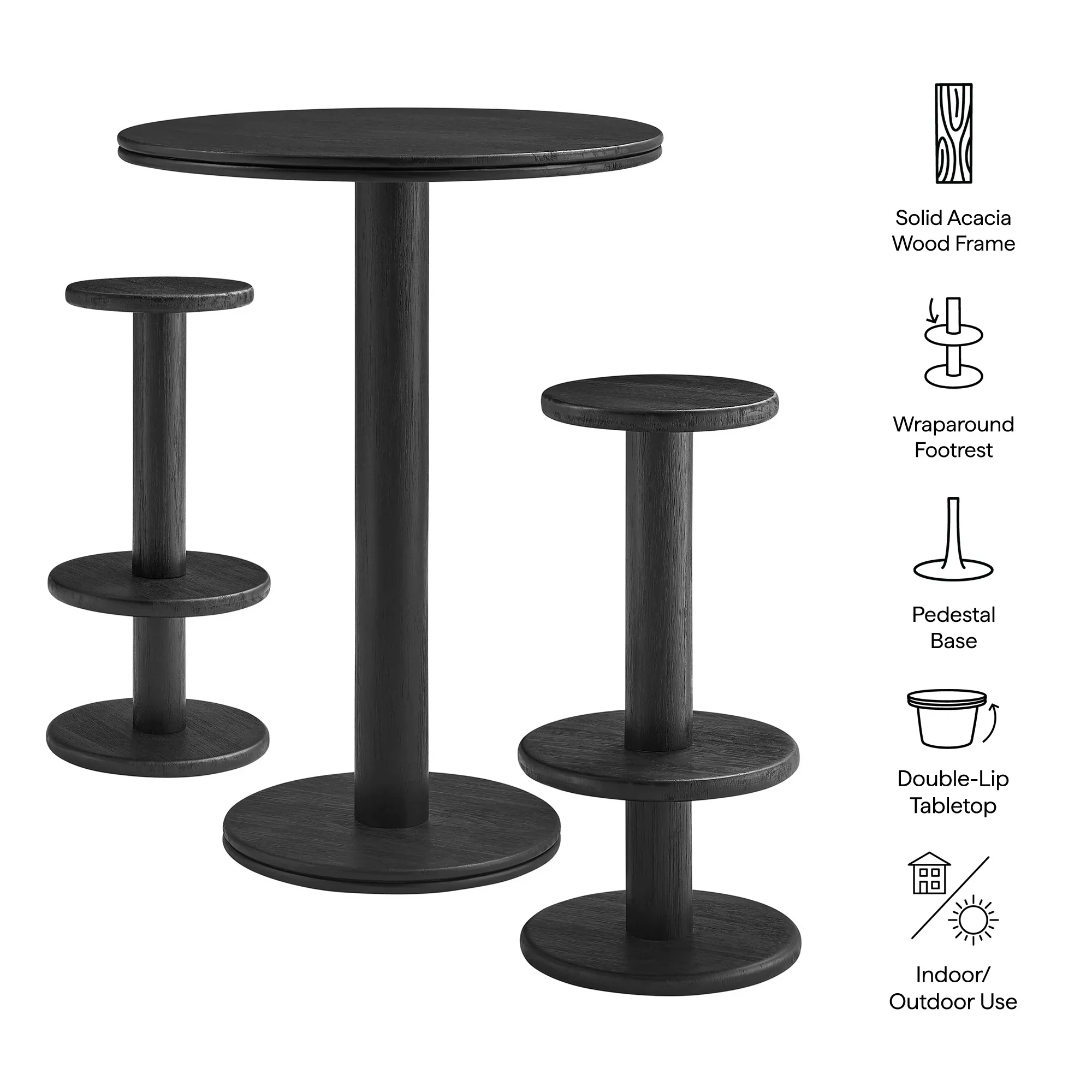Neo 3-Piece Round Indoor - Outdoor Patio Wood Bar Table And Stool Set - Image 11
