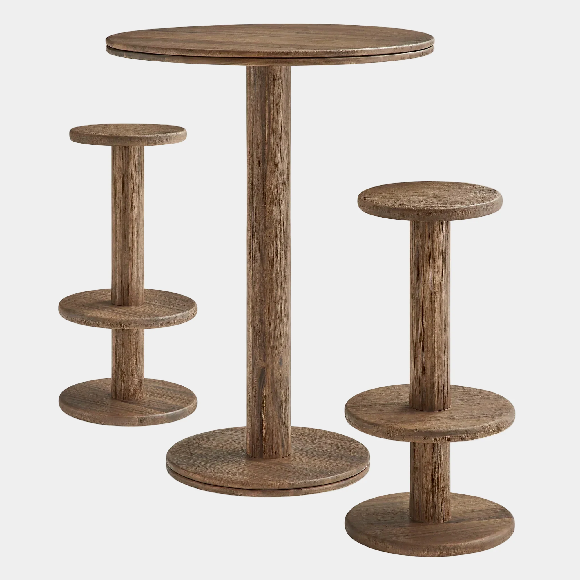 Neo 3-Piece Round Indoor - Outdoor Patio Wood Bar Table And Stool Set - Image 14