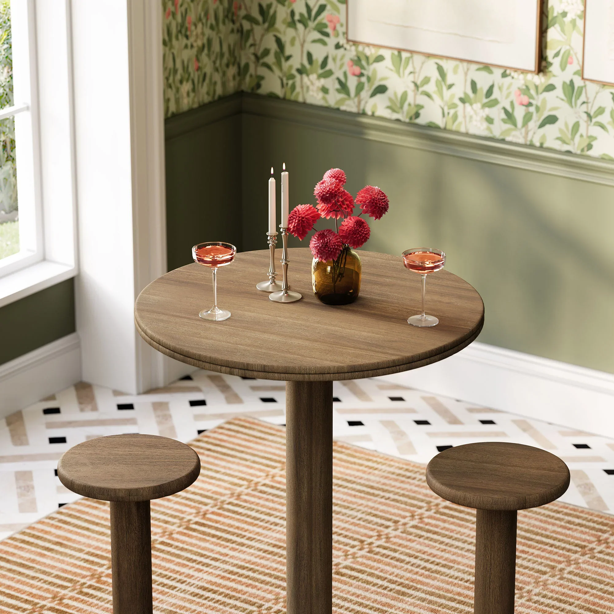 Neo 3-Piece Round Indoor - Outdoor Patio Wood Bar Table And Stool Set - Image 16