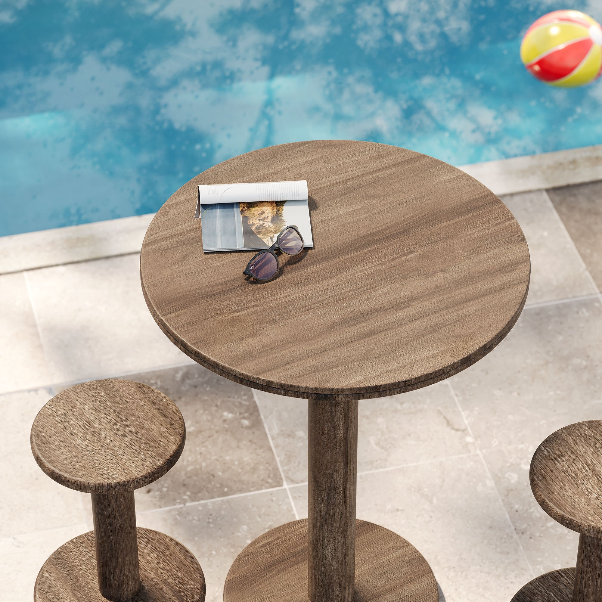 Neo 3-Piece Round Indoor - Outdoor Patio Wood Bar Table And Stool Set - Image 21