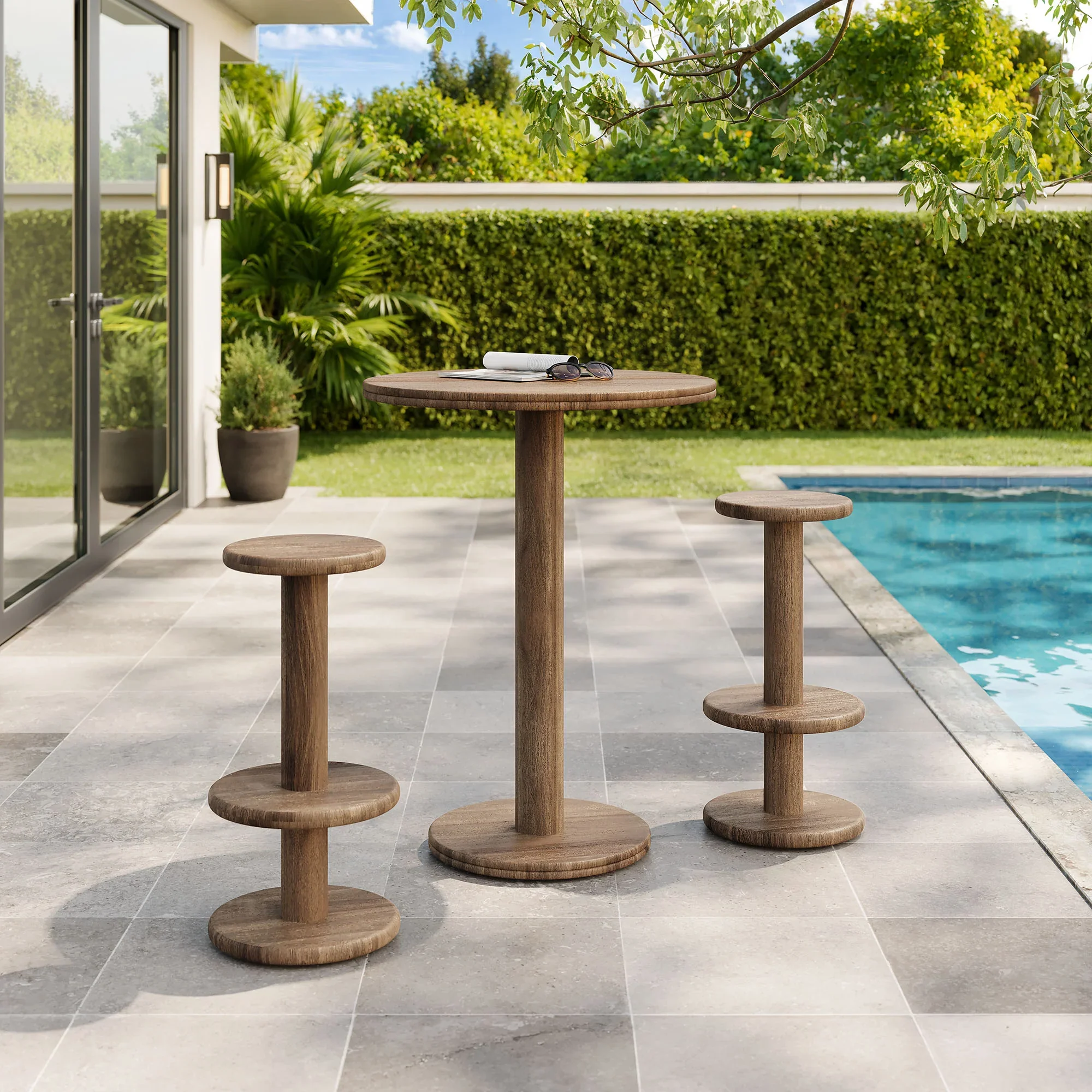 Neo 3-Piece Round Indoor - Outdoor Patio Wood Bar Table And Stool Set - Image 22
