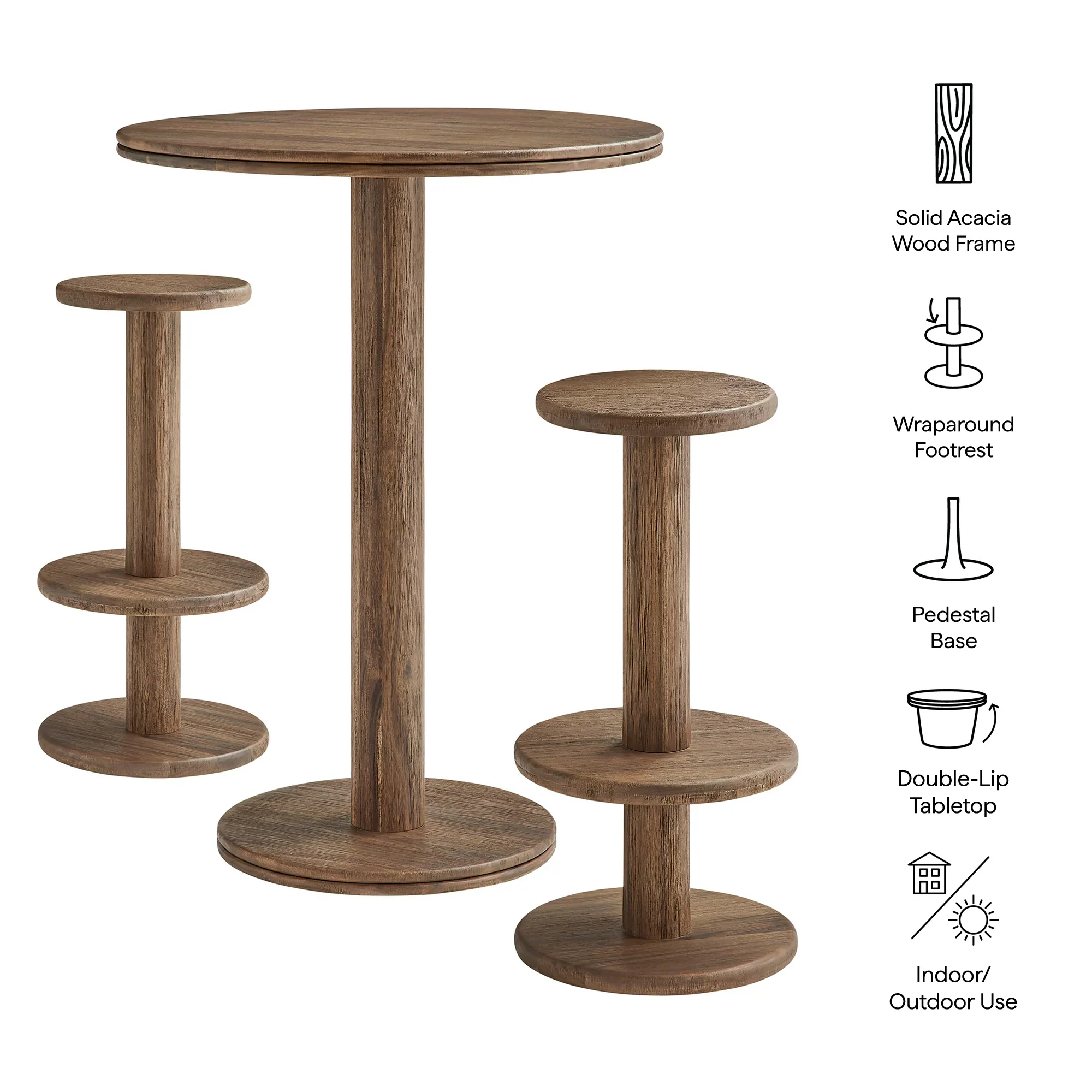 Neo 3-Piece Round Indoor - Outdoor Patio Wood Bar Table And Stool Set - Image 23