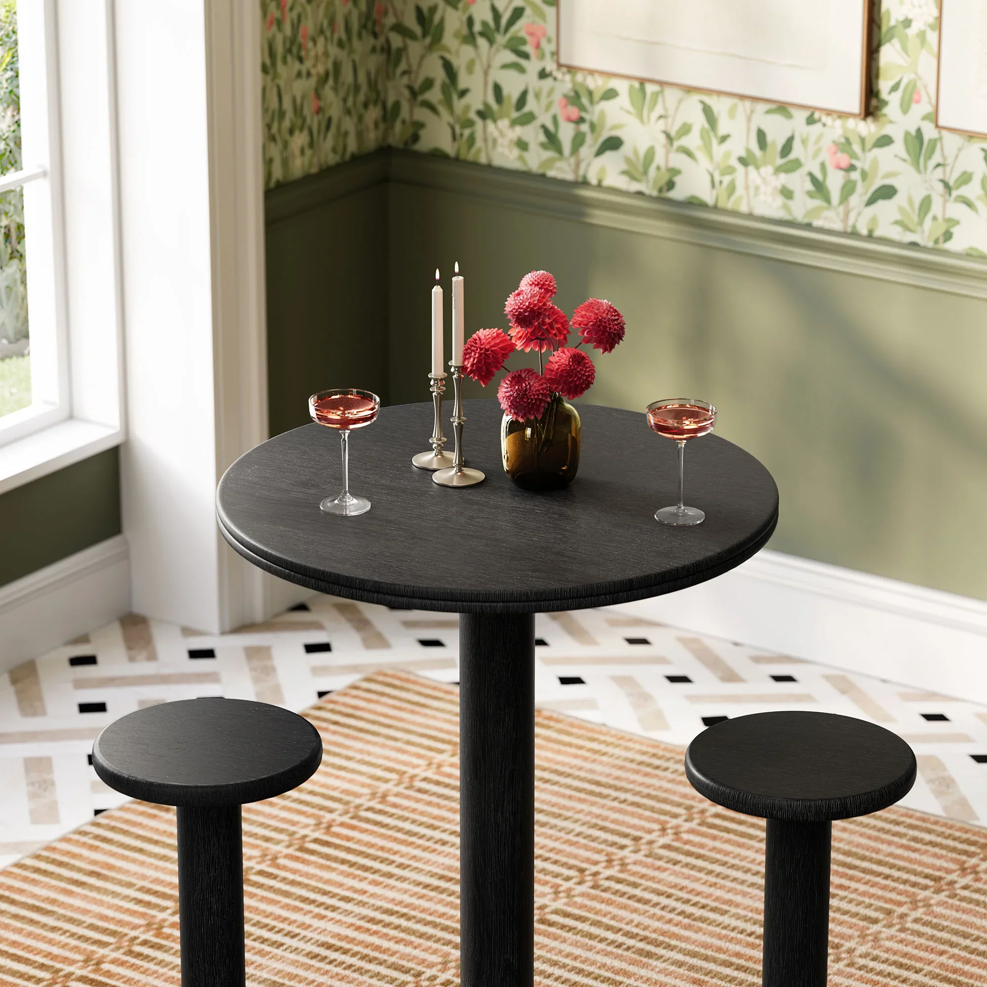 Neo 3-Piece Round Indoor - Outdoor Patio Wood Bar Table And Stool Set - Image 3