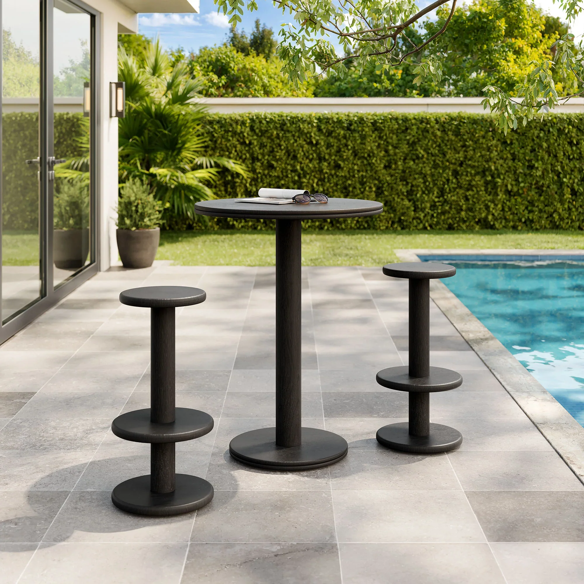 Neo 3-Piece Round Indoor - Outdoor Patio Wood Bar Table And Stool Set - Image 6