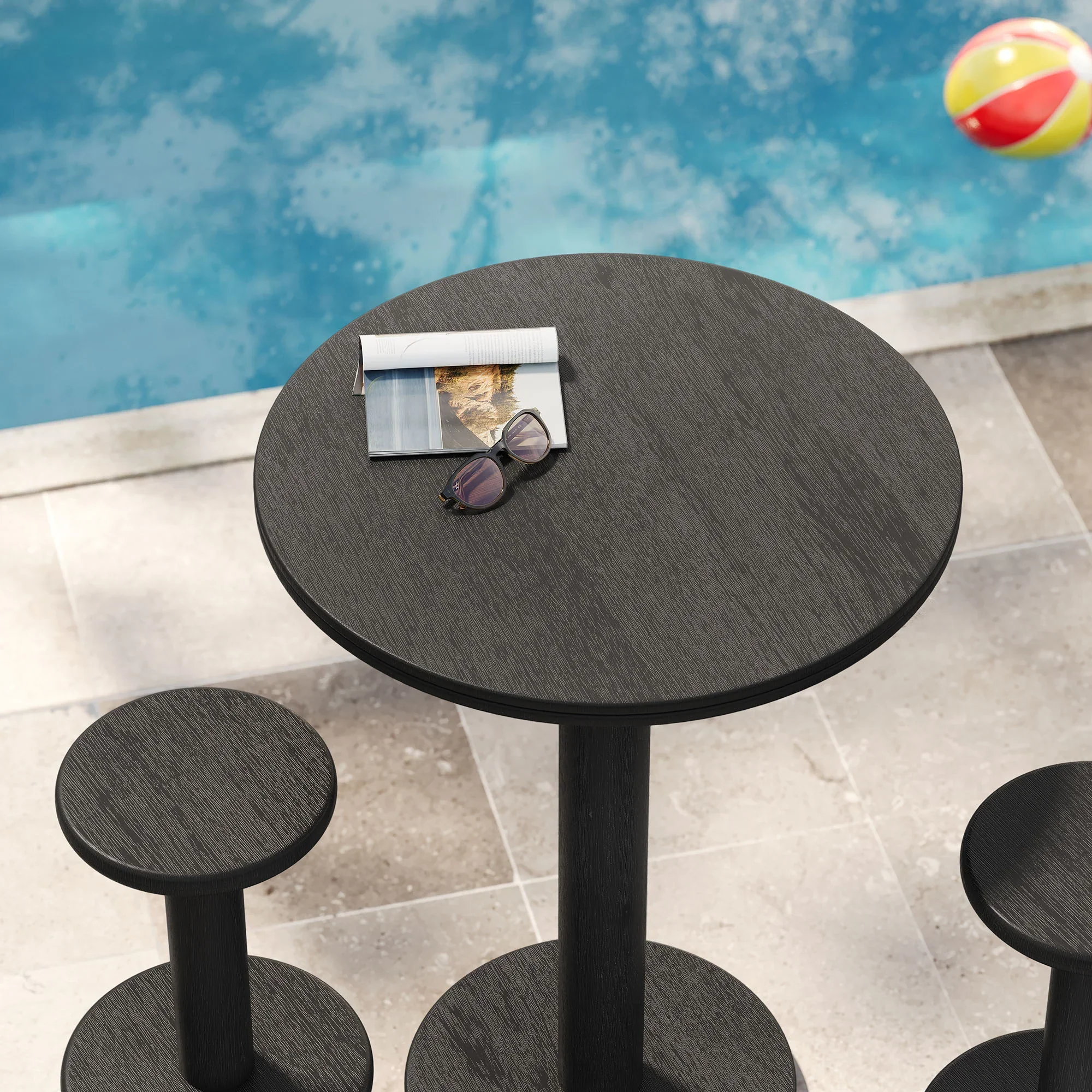Neo 3-Piece Round Indoor - Outdoor Patio Wood Bar Table And Stool Set - Image 7