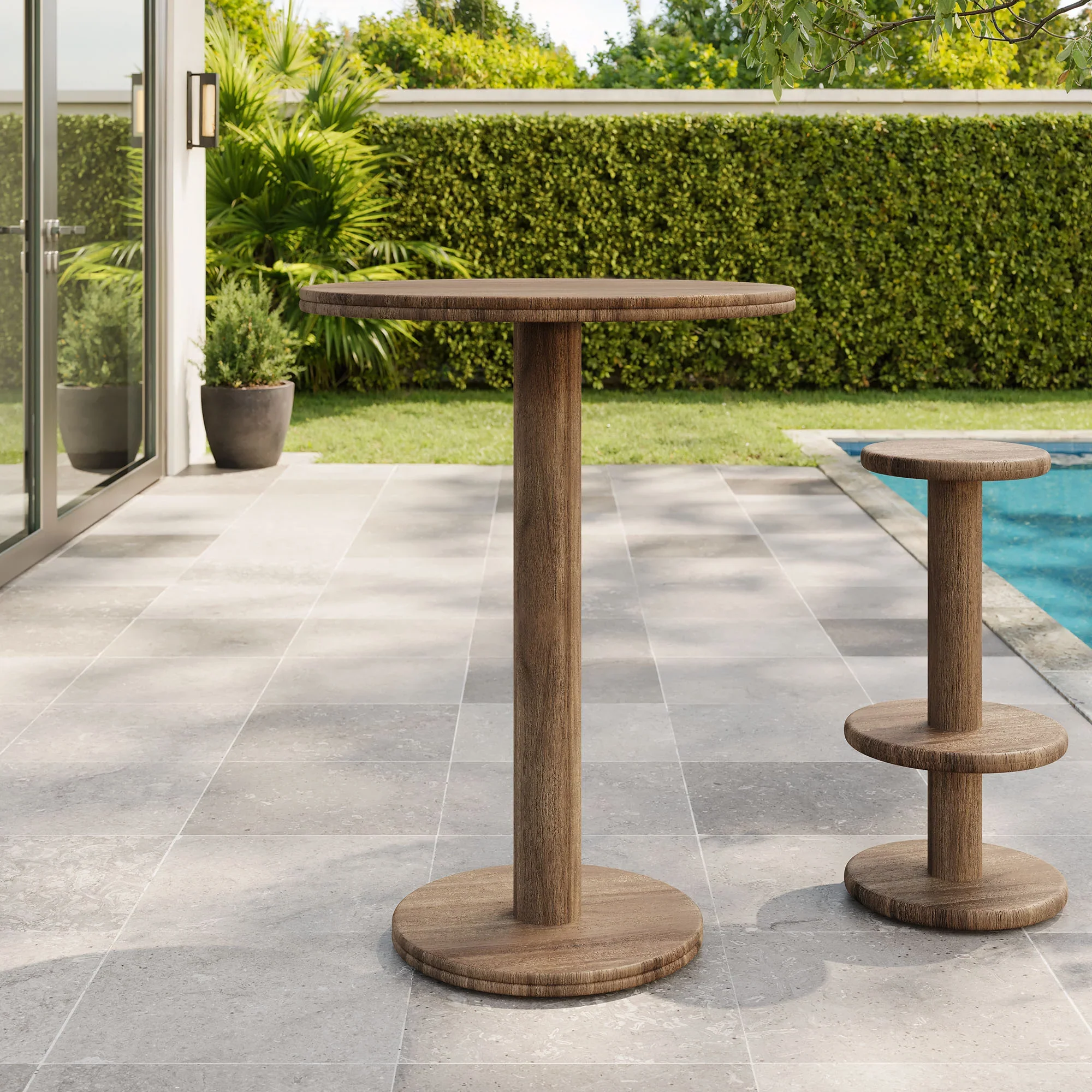 Neo 31 Inch Round Indoor - Outdoor Patio Wood Bar Table - Image 11