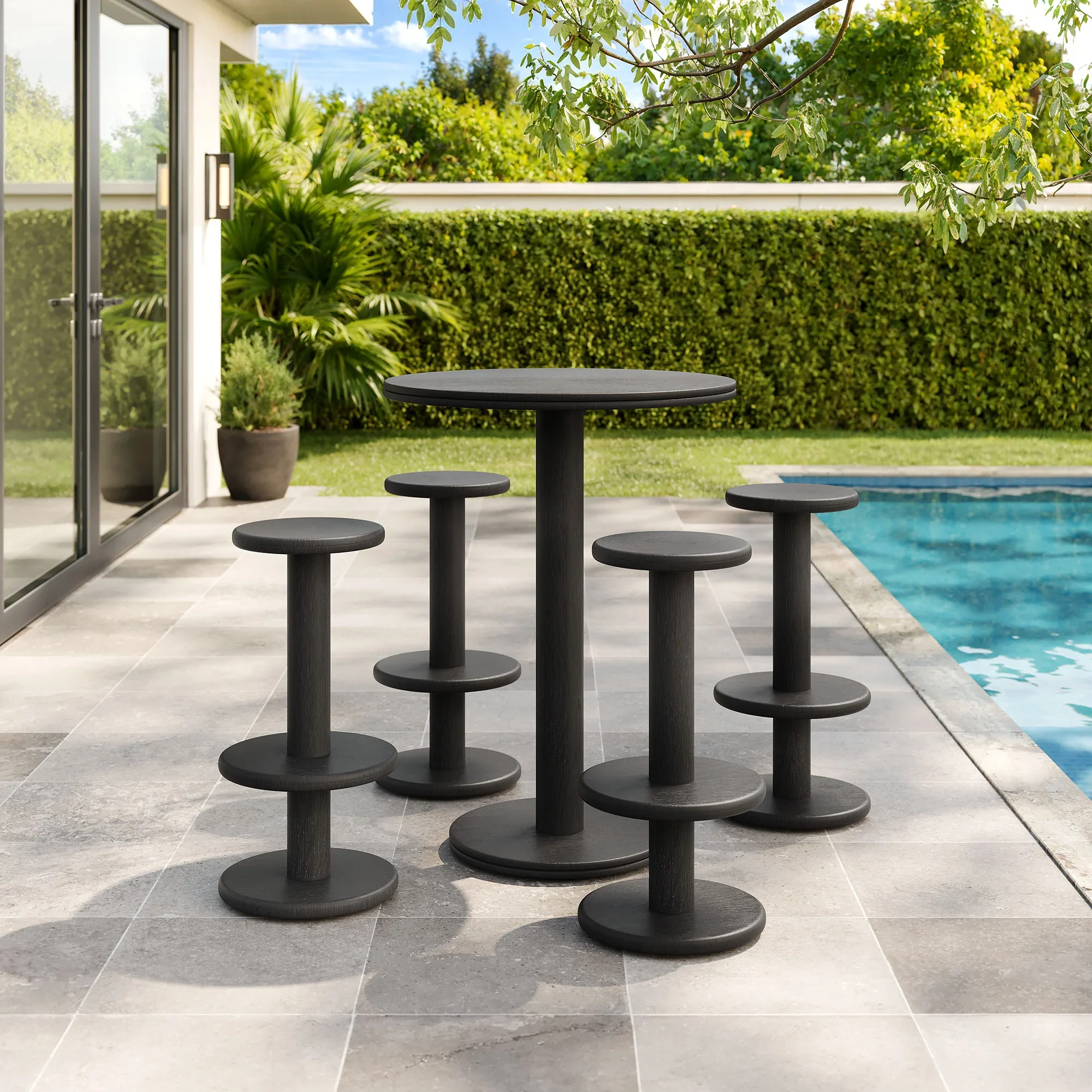 Neo 5-Piece Round Indoor - Outdoor Round Patio Bar Table And Stool Set - Image 2