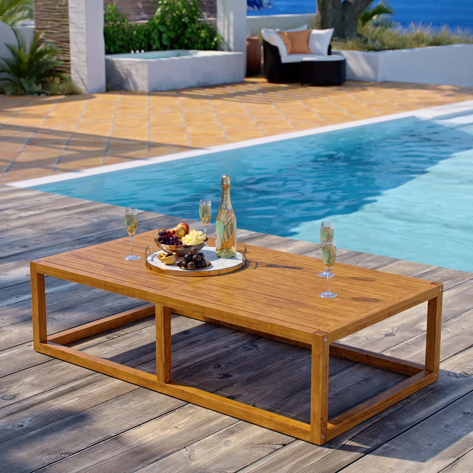 Newbury Outdoor Patio Premium Grade A Teak Wood Coffee Table in Natural - Image 2