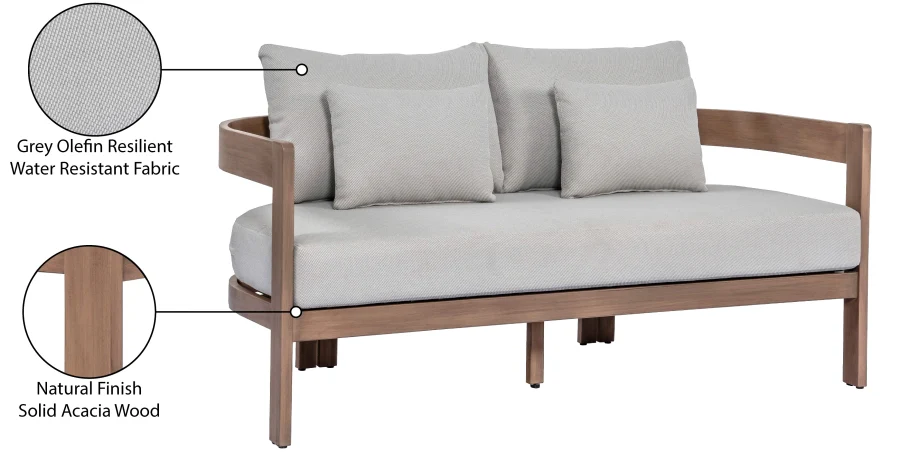 Newport Water Resistant Fabric Upholstered Outdoor Patio Loveseat - Image 9