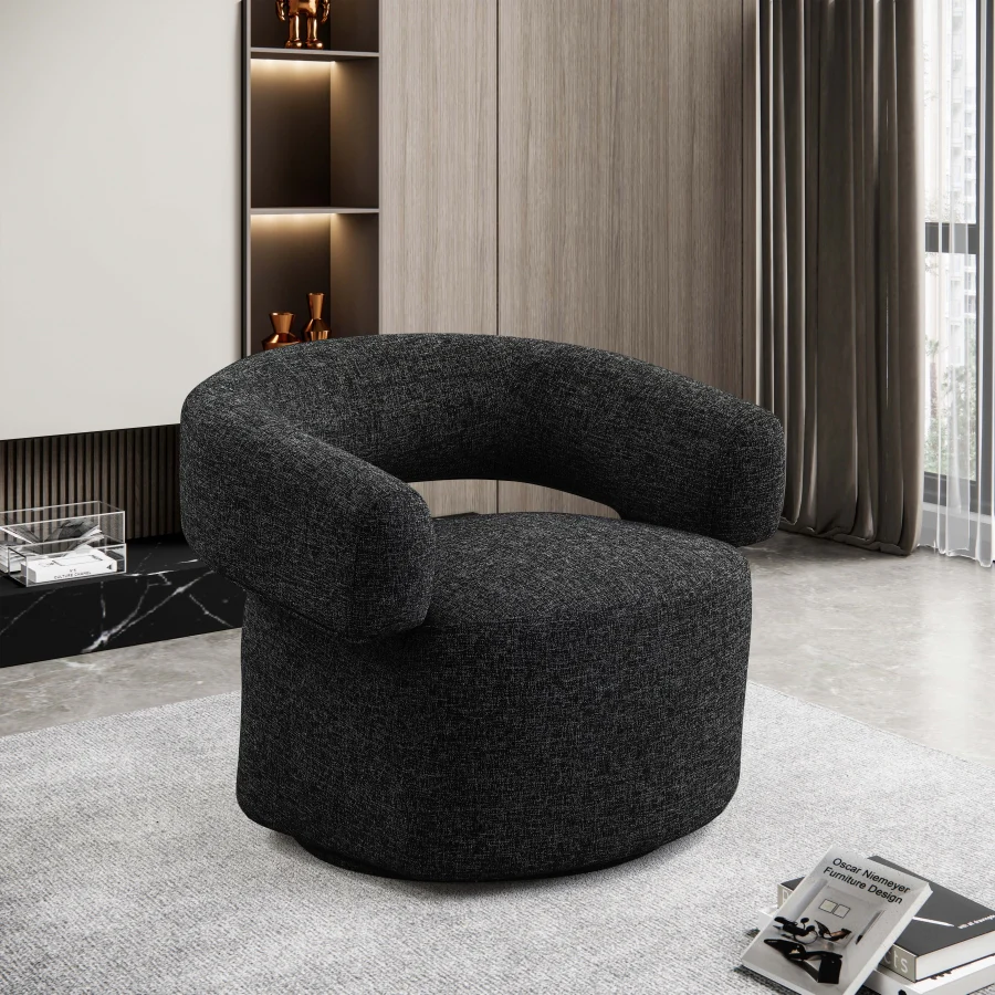 Niya Linen Textured Fabric Upholstered Swivel Accent Chair - Image 2