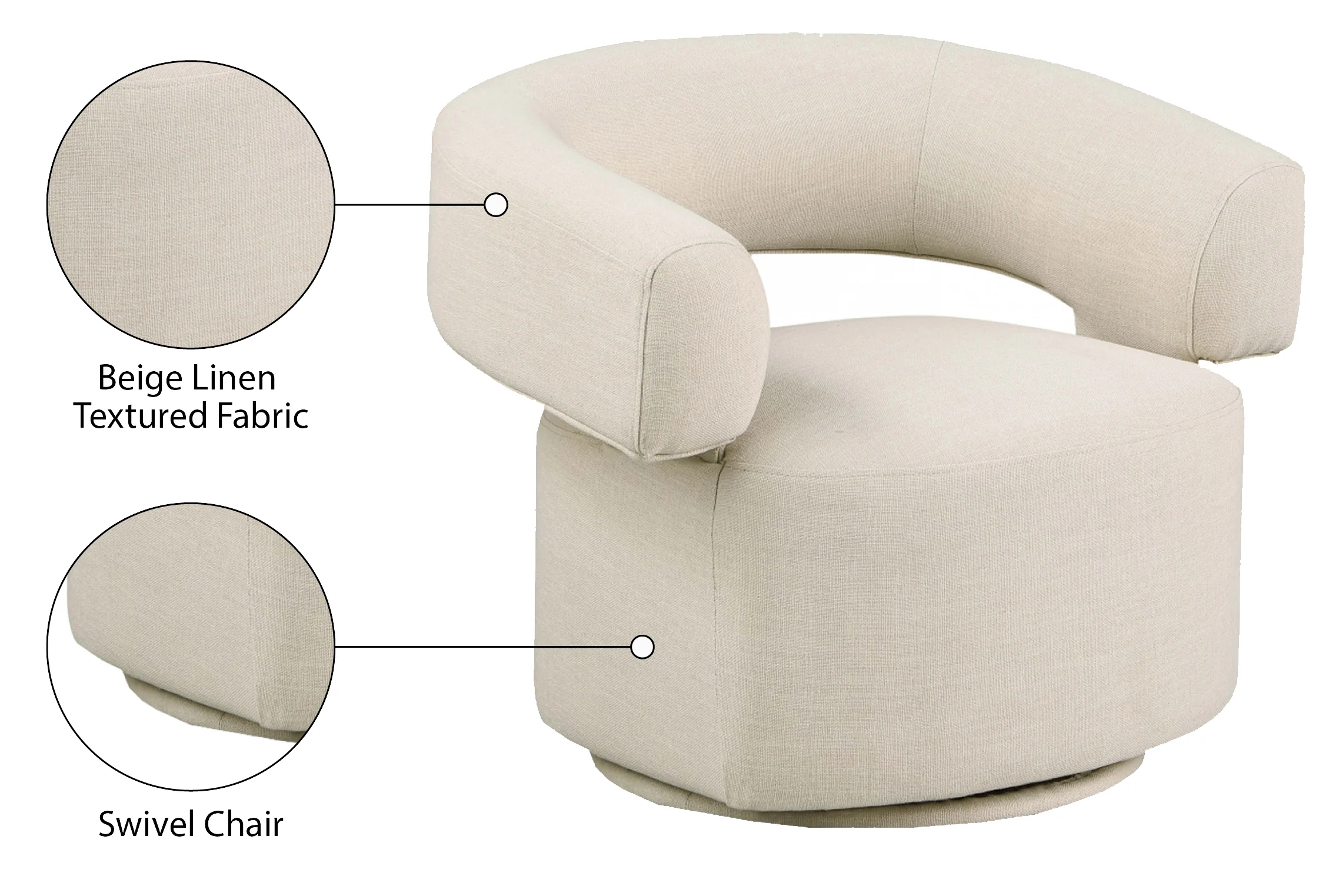 Niya Linen Textured Fabric Upholstered Swivel Accent Chair - Image 59
