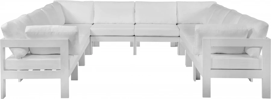 Nizuc 120" Water Resistant Fabric Upholstered Outdoor Patio 10pc. Modular Sectional - Image 13