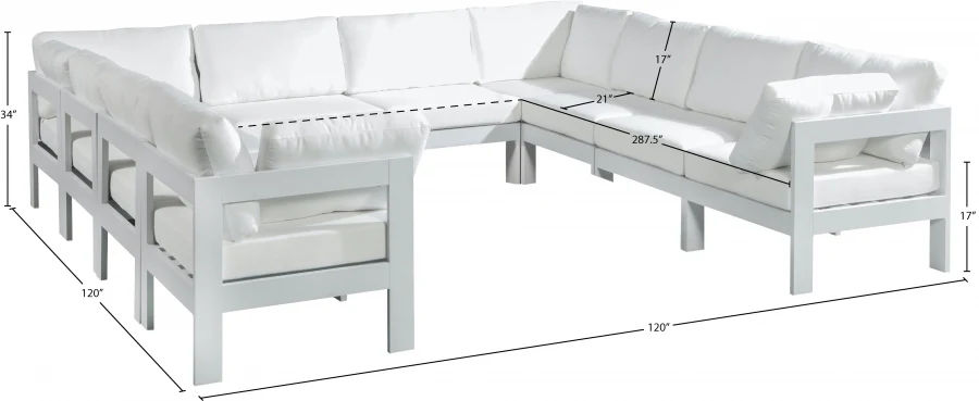 Nizuc 120" Water Resistant Fabric Upholstered Outdoor Patio 10pc. Modular Sectional - Image 15