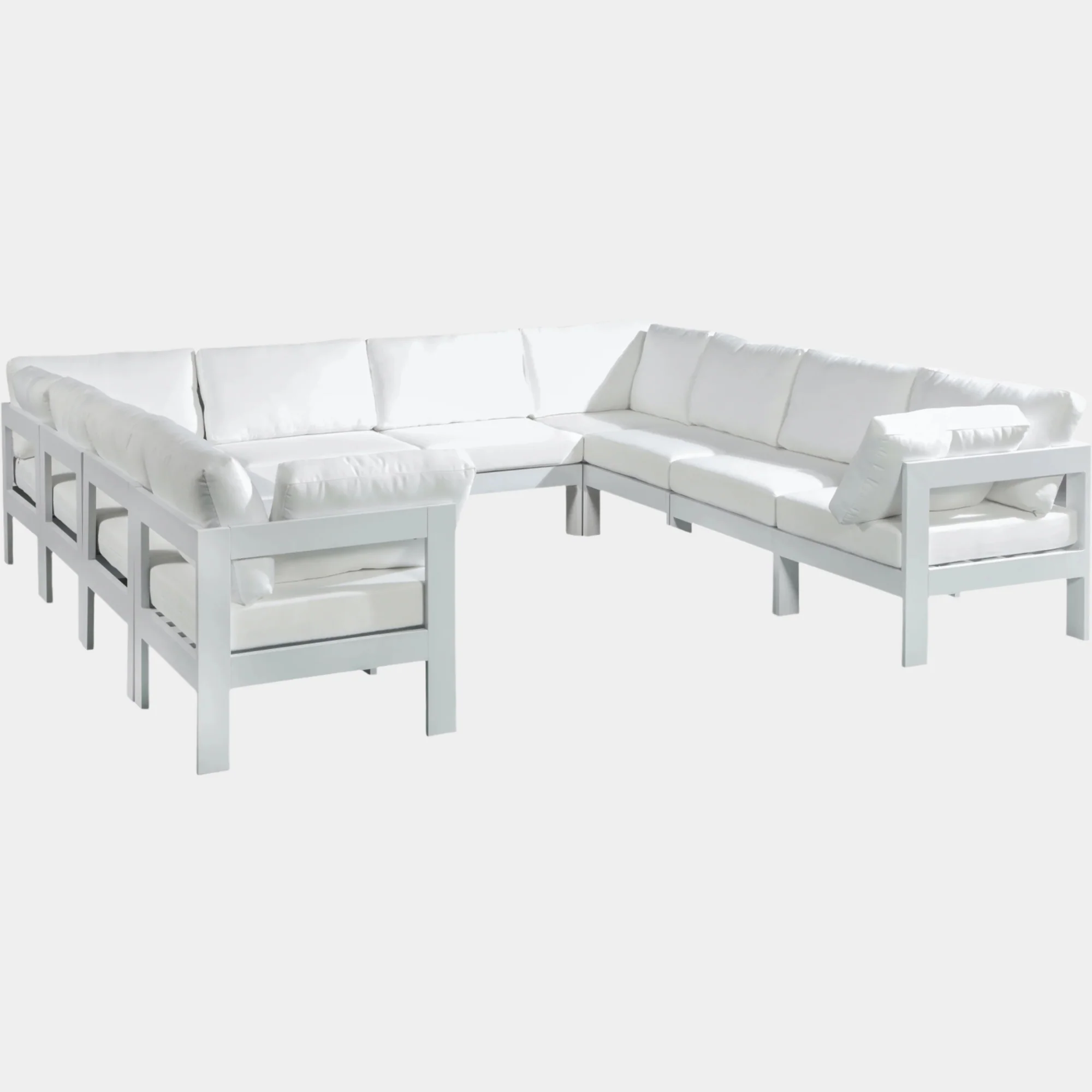 Nizuc 120" Water Resistant Fabric Upholstered Outdoor Patio 10pc. Modular Sectional - Image 9