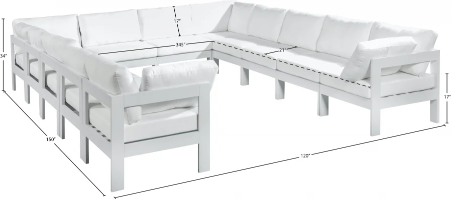 Nizuc 120" Water Resistant Fabric Upholstered Outdoor Patio 12pc. Modular Sectional - Image 16