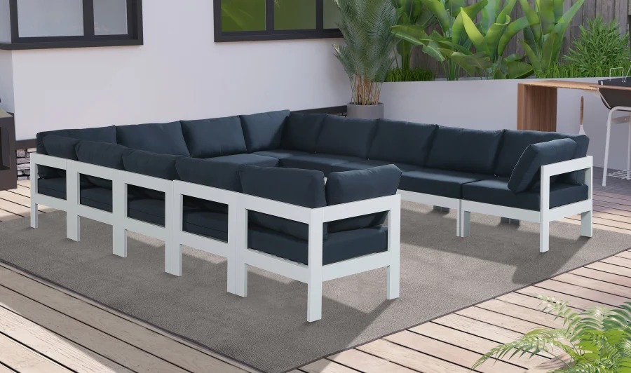 Nizuc 120" Water Resistant Fabric Upholstered Outdoor Patio 12pc. Modular Sectional - Image 19