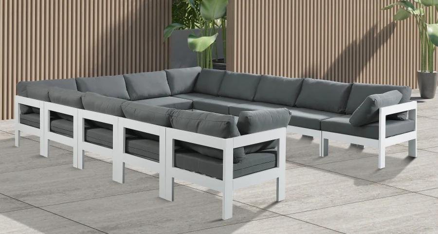 Nizuc 120" Water Resistant Fabric Upholstered Outdoor Patio 12pc. Modular Sectional - Image 2