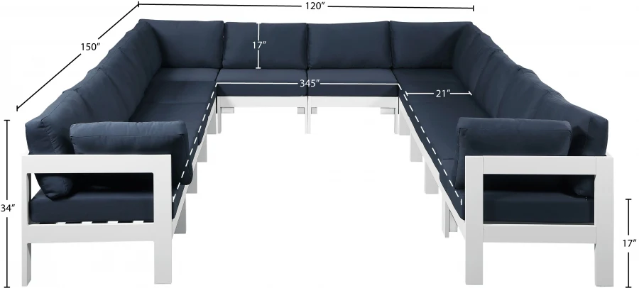 Nizuc 120" Water Resistant Fabric Upholstered Outdoor Patio 12pc. Modular Sectional - Image 24