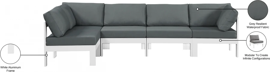 Nizuc 120" Water Resistant Fabric Upholstered Outdoor Patio 5pc. Modular Sectional - Image 12