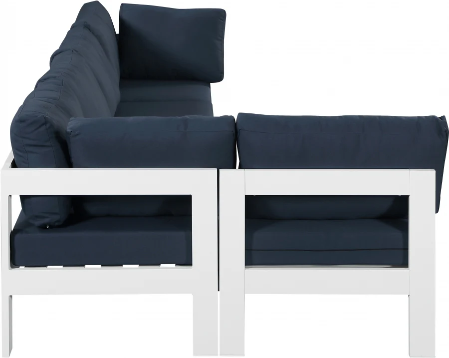 Nizuc 120" Water Resistant Fabric Upholstered Outdoor Patio 5pc. Modular Sectional - Image 32