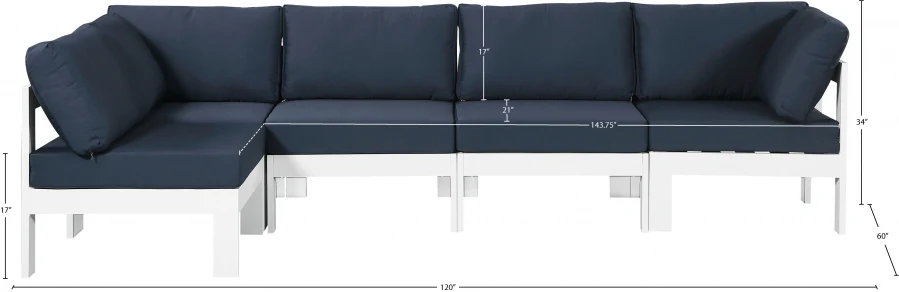 Nizuc 120" Water Resistant Fabric Upholstered Outdoor Patio 5pc. Modular Sectional - Image 35