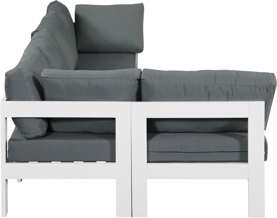 Nizuc 120" Water Resistant Fabric Upholstered Outdoor Patio 5pc. Modular Sectional - Image 8