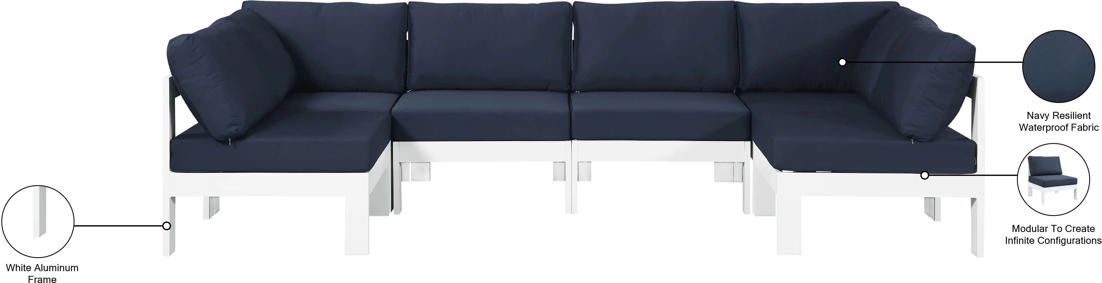 Nizuc 120" Water Resistant Fabric Upholstered Outdoor Patio 6pc. Modular Sectional - Image 21