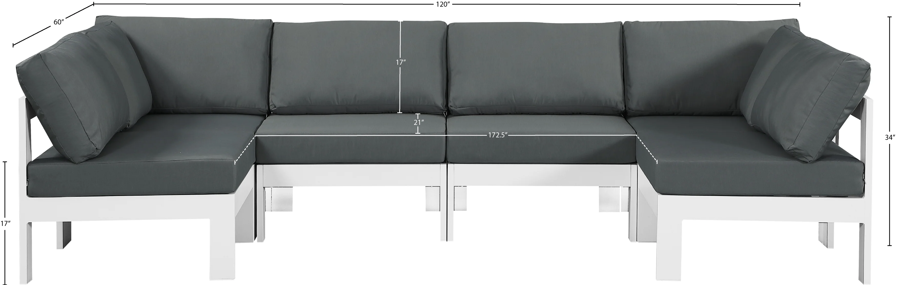 Nizuc 120" Water Resistant Fabric Upholstered Outdoor Patio 6pc. Modular Sectional - Image 7