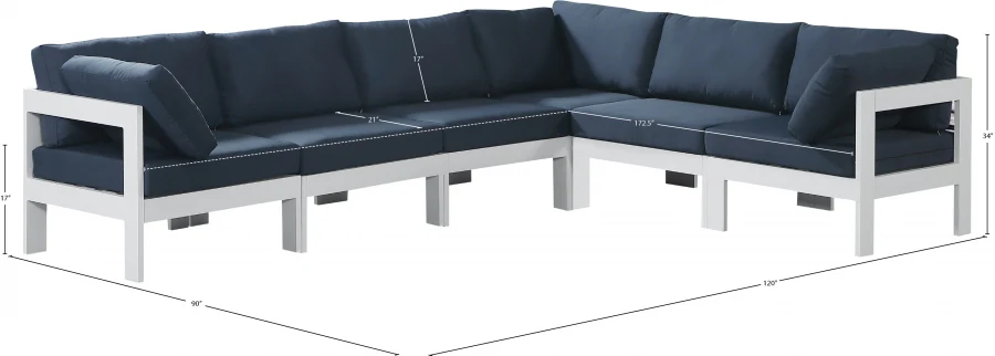 Nizuc 120" Water Resistant Fabric Upholstered Outdoor Patio 6pc. Modular Sectional - Image 25