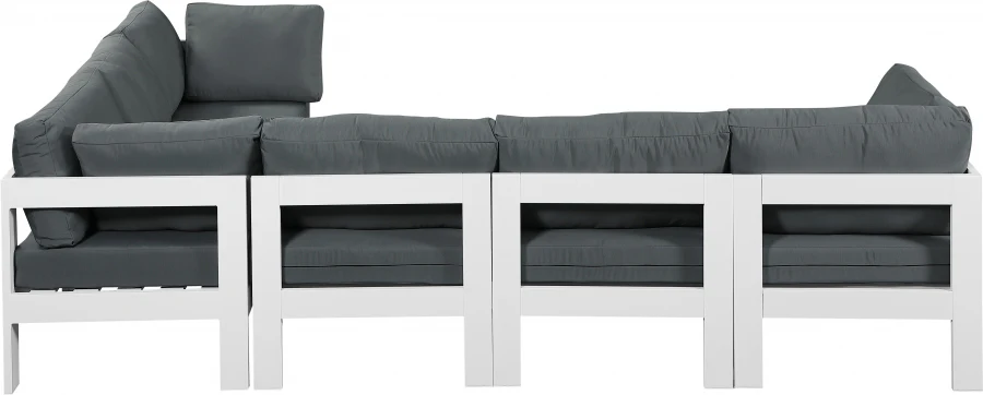 Nizuc 120" Water Resistant Fabric Upholstered Outdoor Patio 6pc. Modular Sectional - Image 4