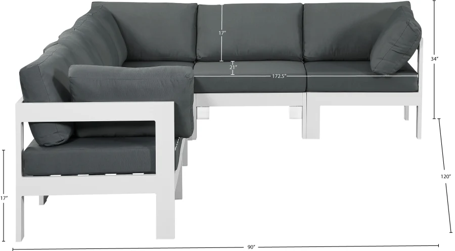 Nizuc 120" Water Resistant Fabric Upholstered Outdoor Patio 6pc. Modular Sectional - Image 7
