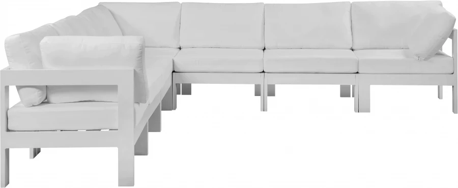 Nizuc 120" Water Resistant Fabric Upholstered Outdoor Patio 7pc. Modular Sectional - Image 13